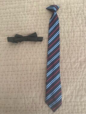 Boys Striped Blue & Red Neck Tie and Black Bow Tie